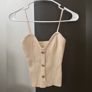 SHEIN Cream Ribbed Knit Bustier Cami Top with Gold Buttons - Size Small